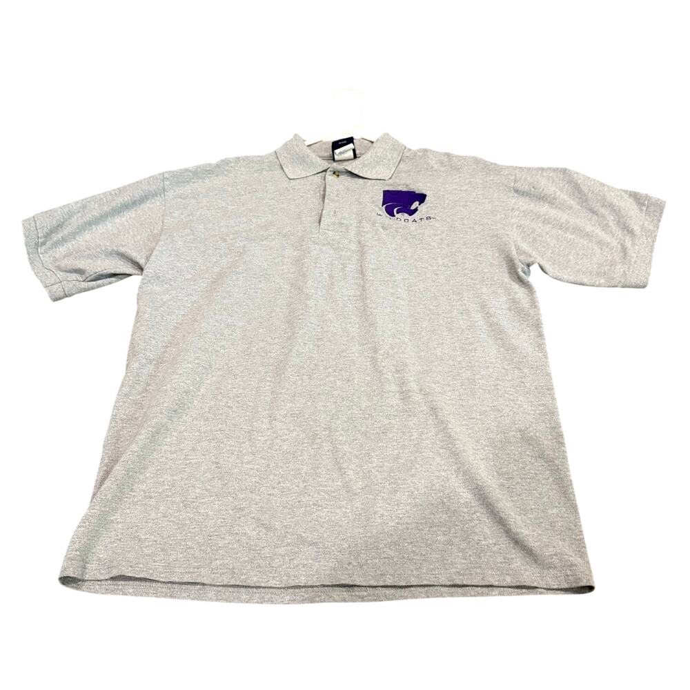 VTG AS Sports Men’s Gray KSU Kansas State Wildcats Polo Shirt Size L Embroidered